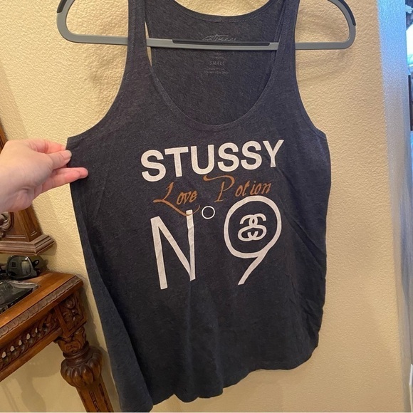 STUSSY Women Gray Love Potion N9 Loose Fit Tank Top Size Small - Picture 2 of 5